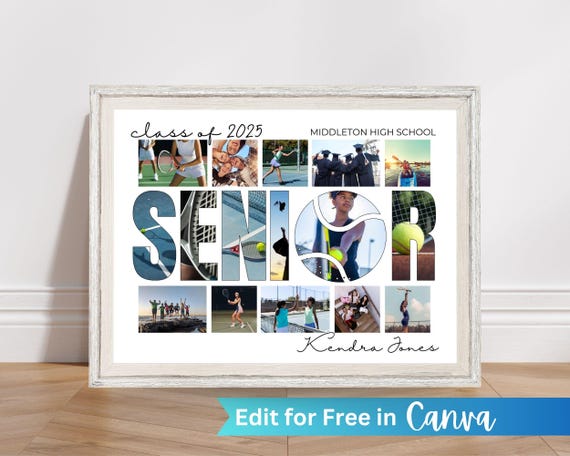 Tennis Senior Gift, Tennis Senior Night Poster Canva Template, Tennis photo collage, Senior Night Poster, Sports Photo Collage Tennis Poster
