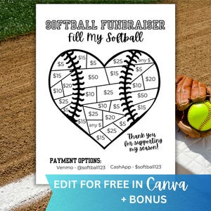 Softball Fundraiser Template, Editable Softball Fundraiser, Easy Softball Team Fundraising Form, Sports Fundraiser Flyer Editable in Canva
