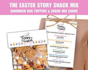 Easter Story Snack Mix Printable, Easter Snack Mix Bag Toppers, Easter Snack Mix Cards, Sunday School Treat Easter Bags for Holy Week