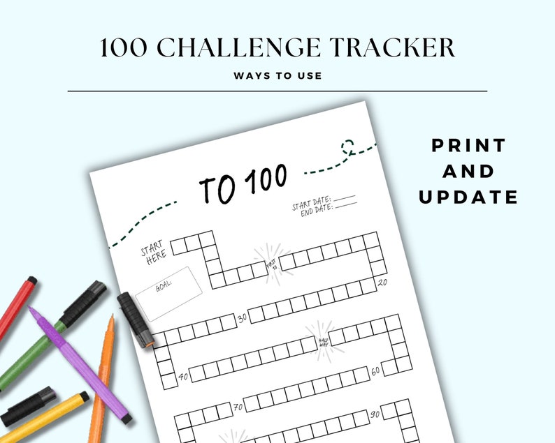 100 Challenge Tracker Printable, 100 Miles, 100 Sales, 100 Books, 100 ...