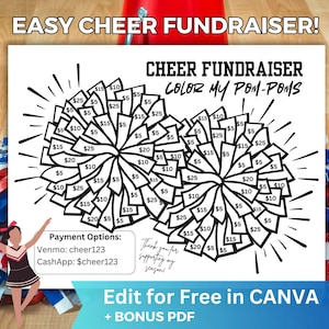 Cheer Fundraiser Flyer Fill My Pom Poms, Cheerleading Team Fundraising Form editable in Canva, Sponsor my Season Cheer Bow Team Fundraiser
