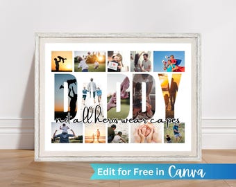 Daddy Photo Collage Template, Custom Father's Day Gift, Dad Photo Collage, Personalized Daddy photo gift , Editable in Canva, Gift for Him