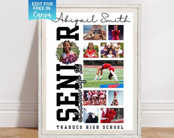 Cheerleader senior cadeau, canvas cheer sjabloon, 2026 cheerleader fotocollage, cheer senior nacht poster, cheerleader aangepaste fotocadeau
