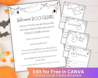Editable Halloween Boo Grams Fundraiser, PTA PTO Fall Fundraiser, Halloween Gram, Printable Halloween Candy Gram, Boo Gram Fundraising Kit