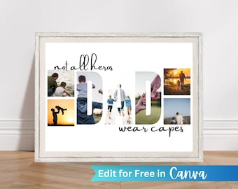 Dad Photo Collage Template, Custom Father's Day Gift, Daddy Photo Collage, Personalized Daddy photo gift , Editable in Canva, Gift for Him