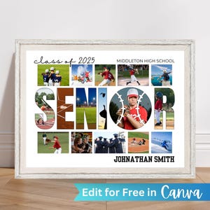 Baseball Photo Collage Template, Baseball Senior Night Gift, Personalized Baseball Gift, Graduation Sports Photo Collage Senior Night Poster