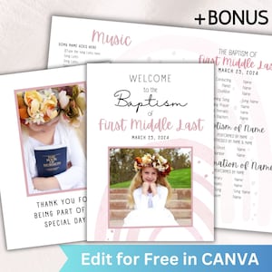 LDS Baptism Program Girl, Editable Pink Rainbow Girl Baptism Program LDS, Baptism Program Template editable in Canva, LDS Baptism Kit