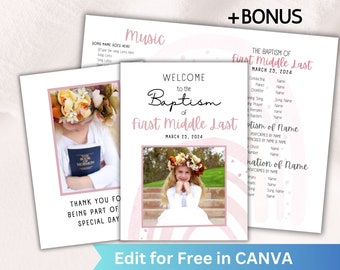 LDS Baptism Program Girl, Editable Pink Rainbow Girl Baptism Program LDS, Baptism Program Template editable in Canva, LDS Baptism Kit
