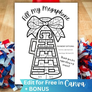 Fill My Megaphone Cheer Fundraiser Printable, Cheerleading Team Fundraising Form editable in Canva, Cheer Bow Fundraiser, Sponsor my Season