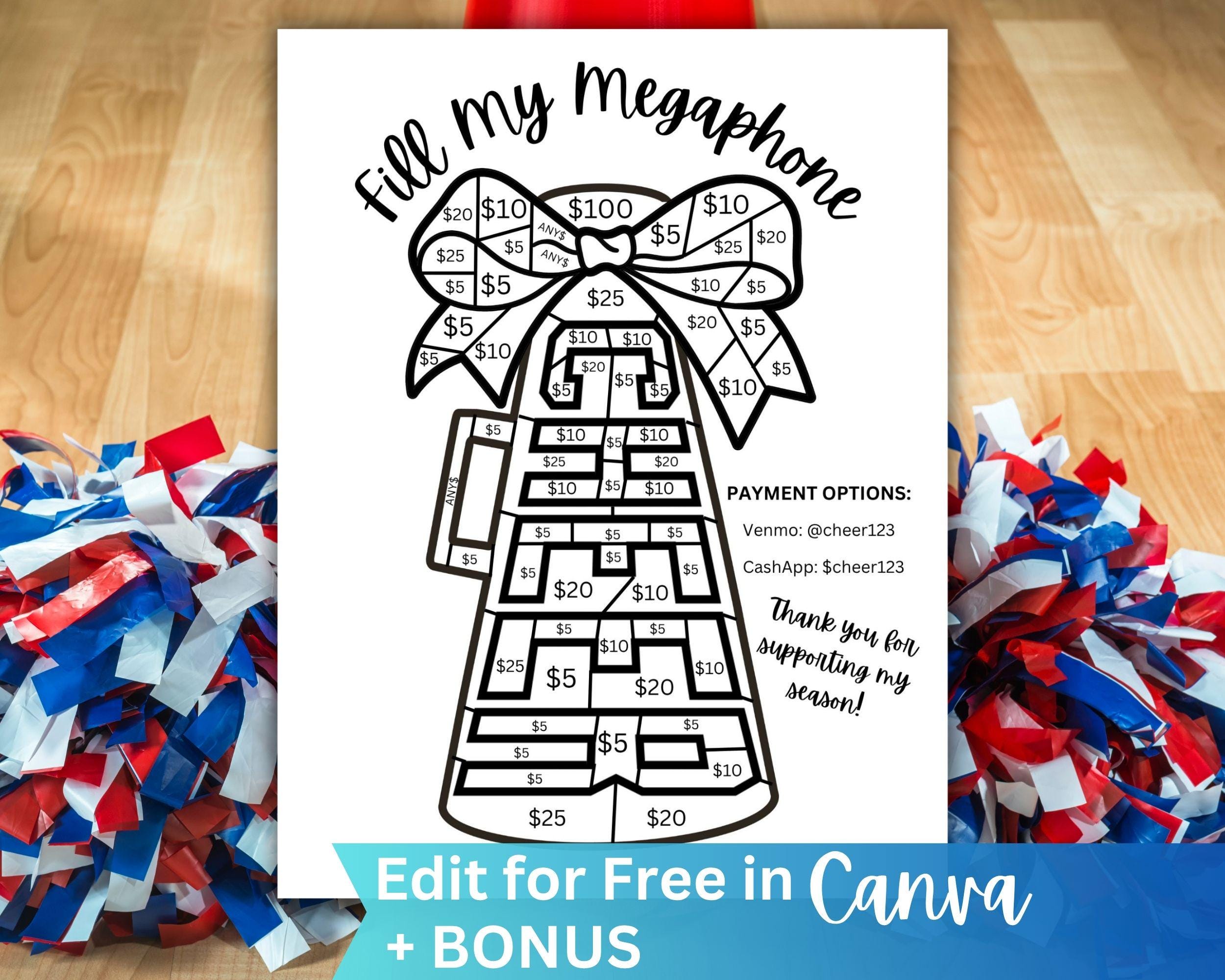 Fill My Megaphone Cheer Fundraiser Printable, Cheerleading Team Fundraising Form editable in Canva, Cheer Bow Fundraiser, Sponsor my Season