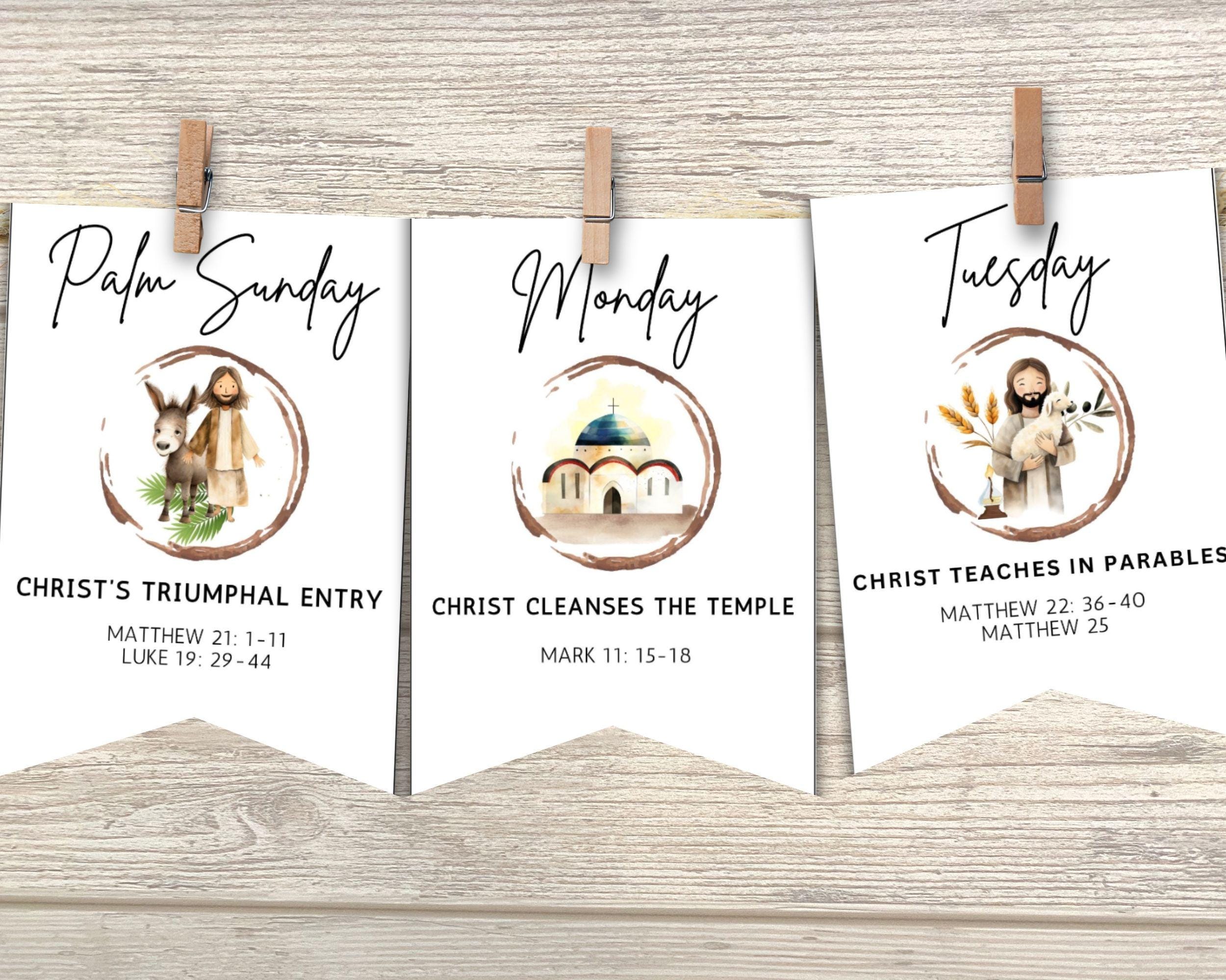 LDS Holy Week Study Cards, Printable Easter Advent, Easter Bible Study Guide, Devotional for kids, teens and adults, Holy Week Countdown