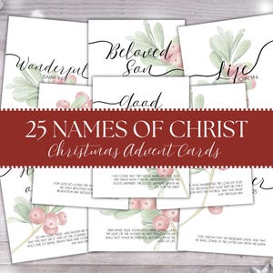 25 Names of Jesus Christ Christmas Advent Countdown, Christ Centered Advent Scripture Cards Christmas Tradition, Christ Centered Christmas