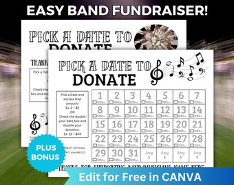 Editable Calendar Fundraiser, Unique Band Pick A Date To Donate Fundraiser, Pay the Date Music Fundraising Calendar Editable in Canva