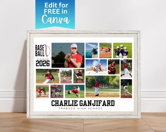 Baseball Photo Collage Template, Baseball Senior Night Poster Editable in Canva, Graduation Party Decor, Senior Baseball End of Season Gift