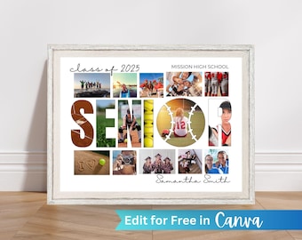 Plantilla de collage de fotos para la noche de sóftbol para personas mayores, plantilla de póster de sóftbol editable en Canva, póster deportivo para personas mayores, regalo para la noche de sóftbol para personas mayores