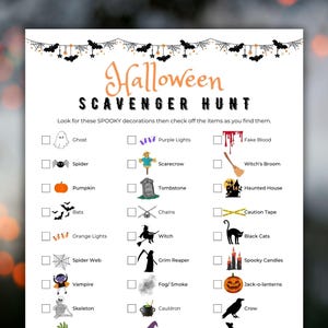 Chasse au trésor d'Halloween en plein air avec photos pour enfants, activité d'Halloween pour les familles, chasse au trésor de décoration d'Halloween, jeu de quartier