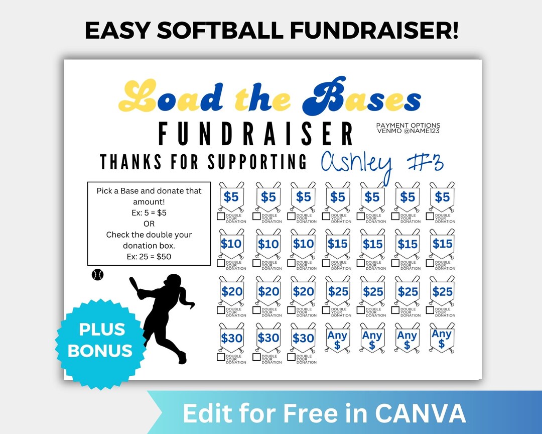 Softball Load the Bases Team Fundraiser Printable, Unique Softball