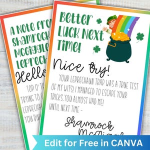 Nota de duende editable, nota de trampa para duendes del día de San Patricio, carta de duende del día de San Patricio, actividad del día de San Patricio en el aula