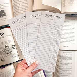 Bibliotheekkaart bladwijzer leestracker kleinere versie, afdrukbare leeslijst, leesbladwijzer, leeslogboek, vintage bibliotheekkaart bladwijzer