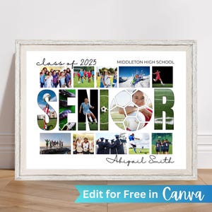 Soccer Senior Gift, Soccer Senior Night Poster Canva Template, 2025 Soccer Photo Collage, , Soccer Custom Photo Gift, Sports Award Banquet