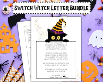 Letras imprimibles de brujas con interruptores para niños, tradición de Halloween de brujas de dulces, actividad de Halloween apta para personas alérgicas, alternativa a los dulces de Halloween