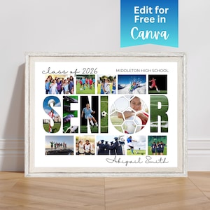 Soccer Senior Gift, Soccer Senior Night Poster Canva Template, 2025 Soccer Photo Collage, , Soccer Custom Photo Gift, Sports Award Banquet