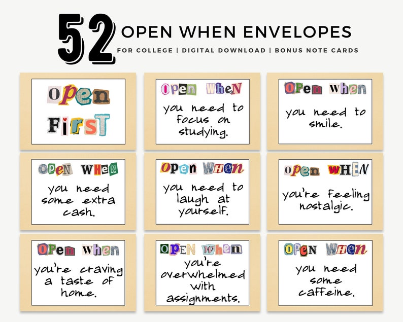 Student Envelopes Open When Envelopes Printable, College Student Going Away Gift, Open ...