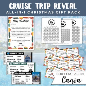 Pacote de caça ao tesouro surpresa de cruzeiro de Natal editável, revelação de presente de férias de cruzeiro surpresa, revelação de viagem surpresa editável no Canva