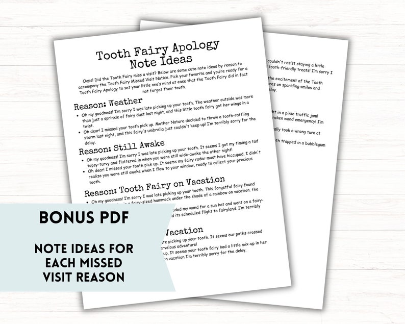 Printable Tooth Fairy Apology Letter, Tooth Fairy Forgot to Come Note ...