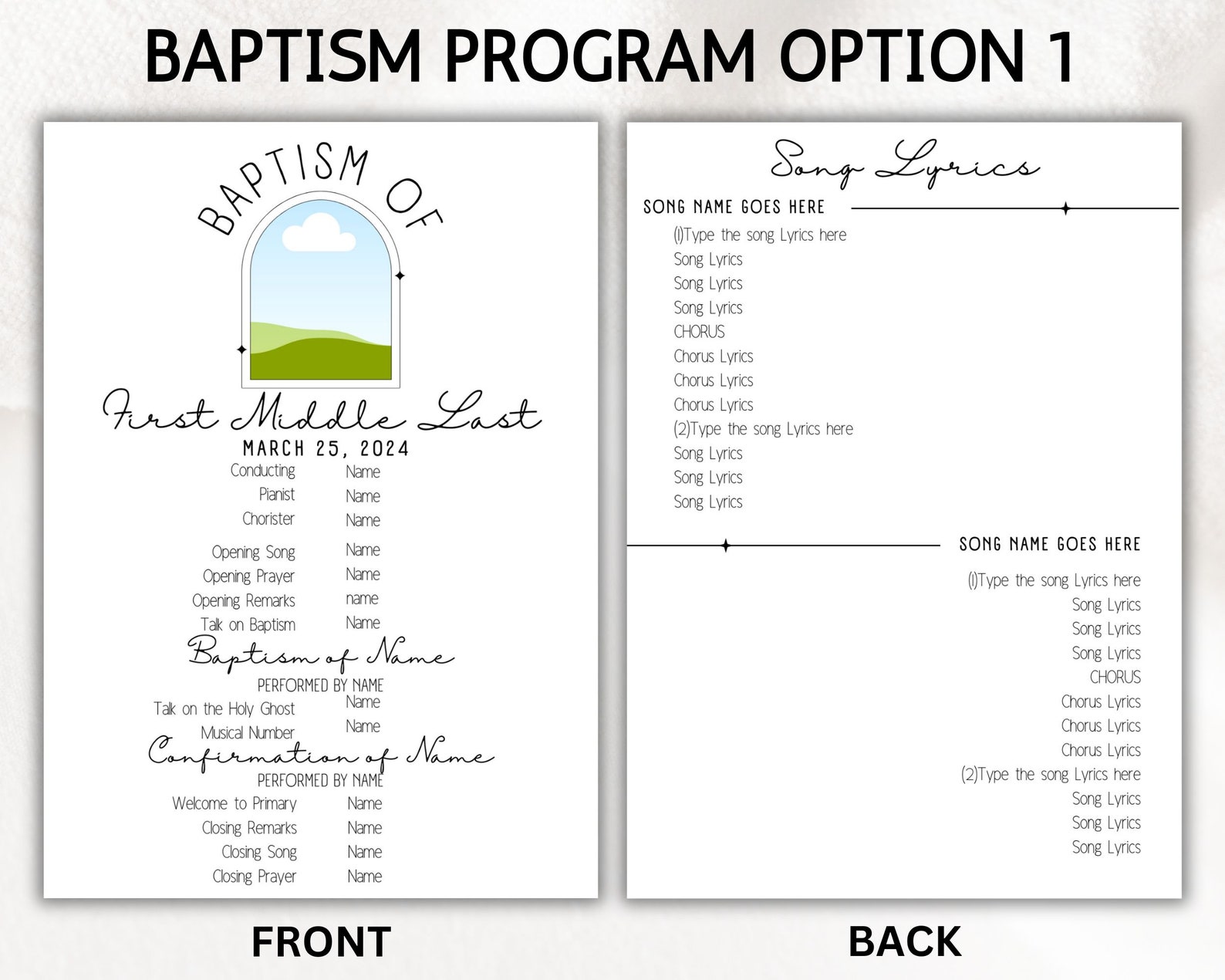 Editable LDS Baptism Program, 1/2 Page Baptism Program Template for Boy ...