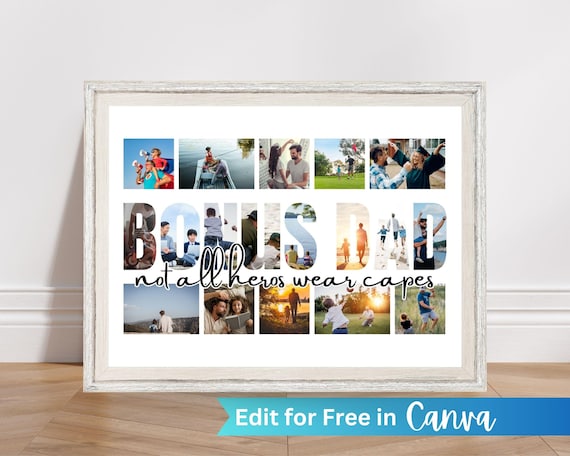 Custom Father's Day Gift for Step Dad, Daddy Photo Collage