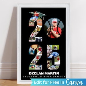 2025 Baseball Photo Collage Template, Baseball Senior Night Poster Editable in Canva, Graduation Party Decor, Senior Baseball Gift