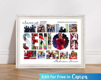 Cheerleader senior cadeau, canvas cheer sjabloon, 2026 cheerleader fotocollage, cheer senior nacht poster, cheerleader aangepaste fotocadeau