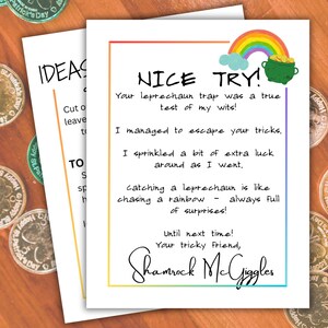 Carta de duende para niños imprimible, nota con trampa para duendes, actividad para niños del Día de San Patricio, actividad del Día de San Patricio para el aula