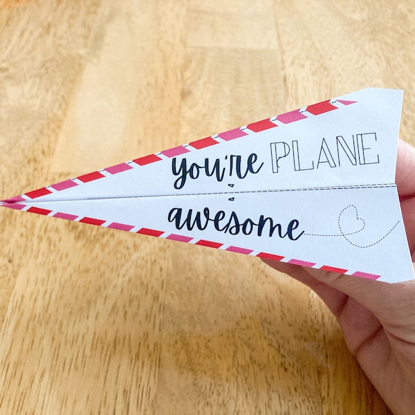 Paper Airplane Valentines Printable, You're Plane Awesome Valentines Card, Kids Paper Airplane Valentines, Last Minute Valentine's Day Card
