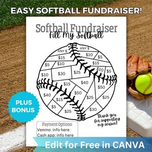 Softball Fundraiser, Editable Softball Fundraiser Printable, Easy Softball Team Fundraising Form, Sports Fundraiser Flyer Editable in Canva