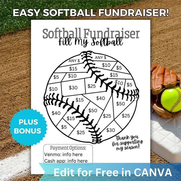 Softball Fundraiser, Editable Softball Fundraiser Printable, Easy Softball Team Fundraising Form, Sports Fundraiser Flyer Editable in Canva