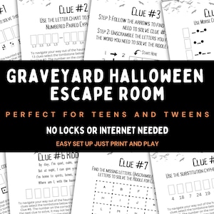 Halloween Escape Room Game Printable, Escape Room Kit, Escape the Graveyard Halloween Puzzle, Halloween Teen Games, Escape Room Party Game