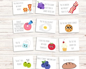 Lunch Box Jokes,  Printable Lunchbox Notes for Kids,  Encouraging Notes for Kids, Lunch Box Food Pun Notes for Kids