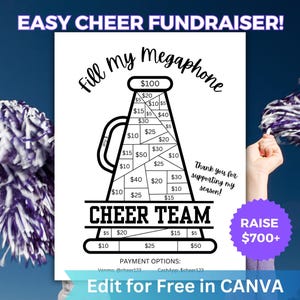 Fill My Megaphone Cheer Fundraiser Printable, Cheerleading Team Fundraising Form editable in Canva, Sponsor my Season Cheer Bow Fundraiser