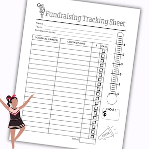 Cheer Team Fundraising Donations Tracker Sheet, Cheerleading Fundraiser Form, Printable Cheer Team Donation Form