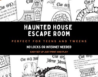 Escape Room Kit, Flucht aus dem Spukhaus Druckbares Escape Party Spiel für Jugendliche und Tweens, Halloween Mystery Escape Room Puzzles