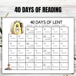 Lent Bible Reading Plan, Family Lent Calendar, 40 Days Scripture Challenge, 40 Days of Lent, Easter Countdown Read the 4 Gospels during Lent