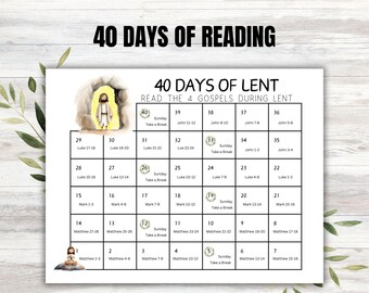 Lent Bible Reading Plan, Family Lent Calendar, 40 Days Scripture Challenge, 40 Days of Lent, Easter Countdown Read the 4 Gospels during Lent