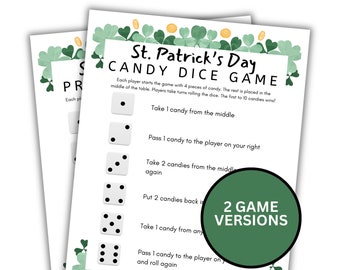 St. Patricks Candy Dice Game, Printable Dice Game for Kids, Teens and Adults, St. Patrick's Day Candy Game, Dice Gift/ Prize Exchange Game