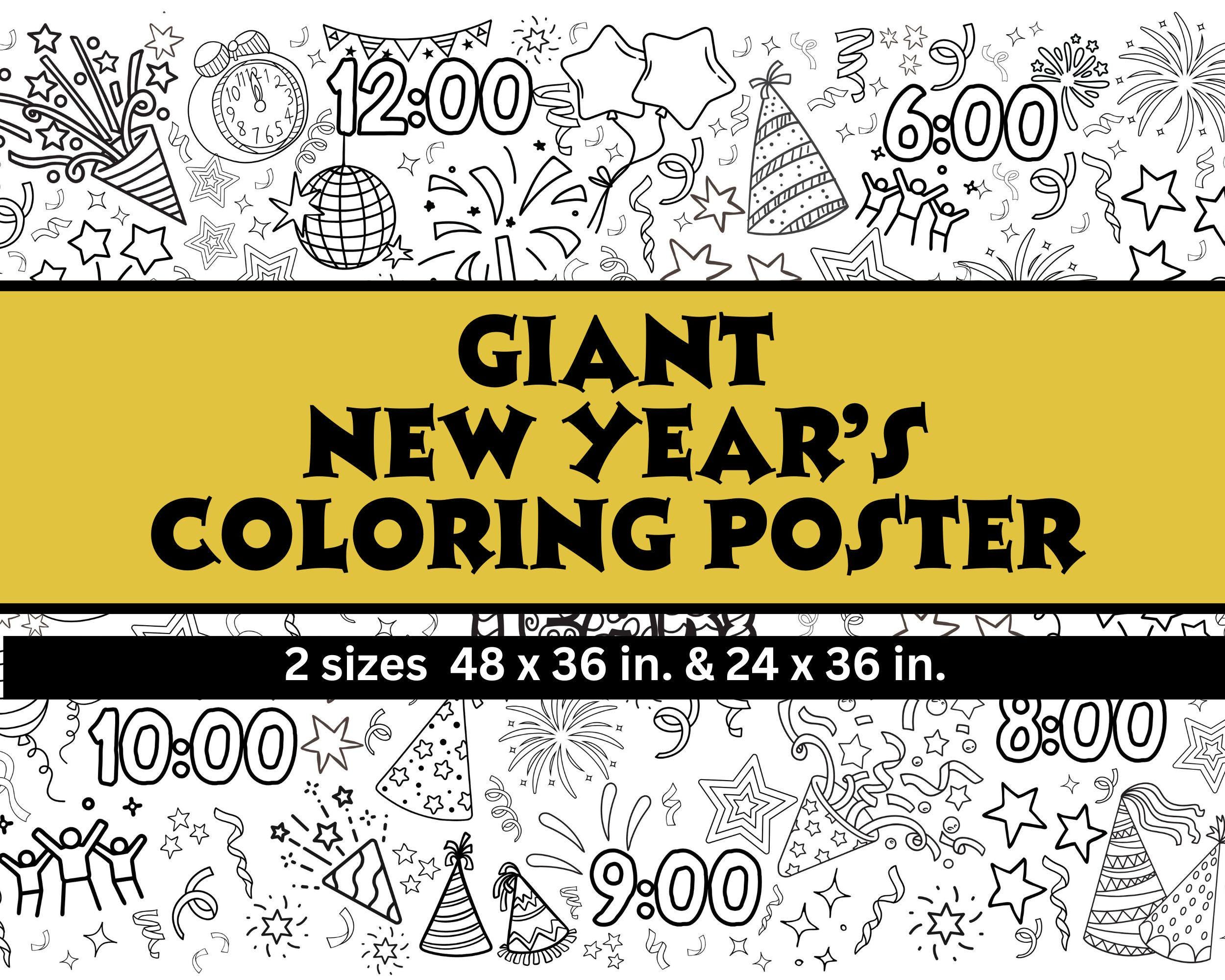 Giant Coloring Poster New Year's Eve, Printable New Years Poster,…
