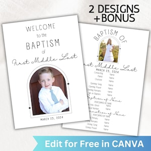 Editable LDS Baptism Program, 1/2 page Baptism Program Template for Boy or Girl Baptism editable in Canva, LDS Template for Baptism Program