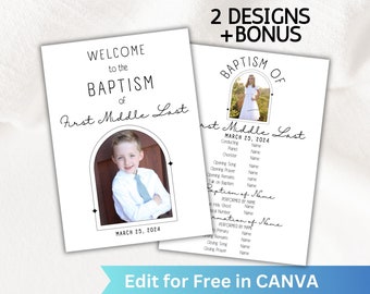 Editable LDS Baptism Program, 1/2 page Baptism Program Template for Boy or Girl Baptism editable in Canva, LDS Template for Baptism Program