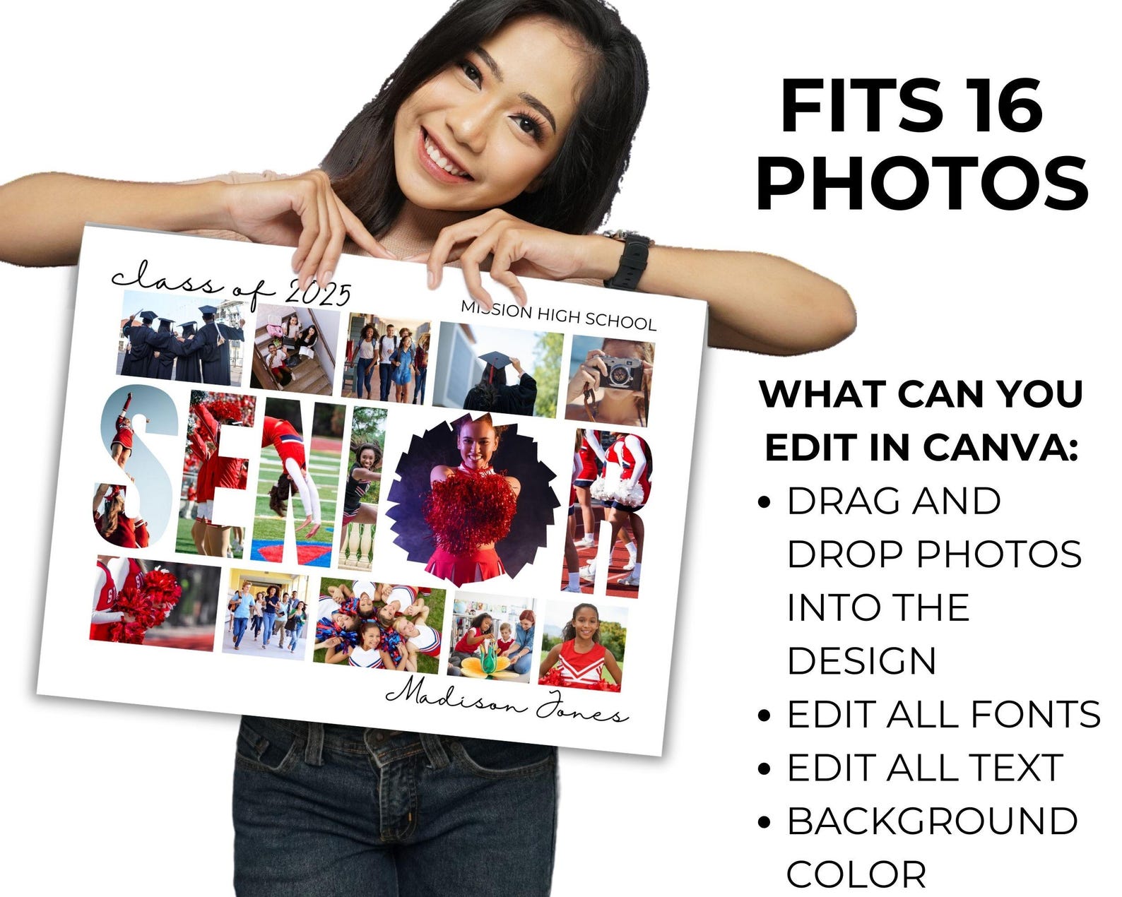 Cheer Portrait Collage Cheerleader Senior Gift, Canva Cheer Template, 2026 Cheerleader Photo ...