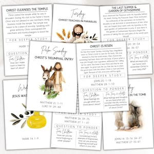 Tarjetas de estudio de la historia de la Semana Santa, devocional de Adviento de Pascua imprimible, guía de estudio bíblico de Pascua para niños, adolescentes y adultos, cuenta regresiva de Semana Santa